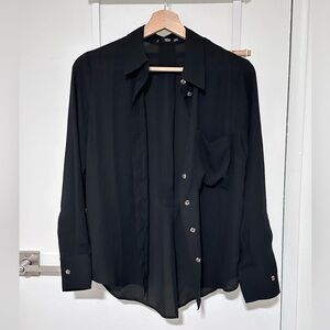 Mango Black semi sheer Button-Up Shirt
